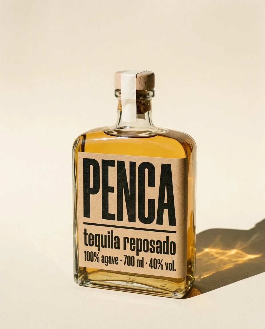 The same bottle labelled “tequila reposado”: the version we discarded.
